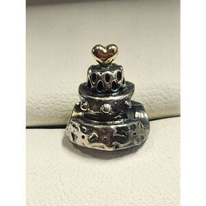 PANDORA RETIRED STERLING SILVER & 14k BIRTHDAY CAKE CHARM